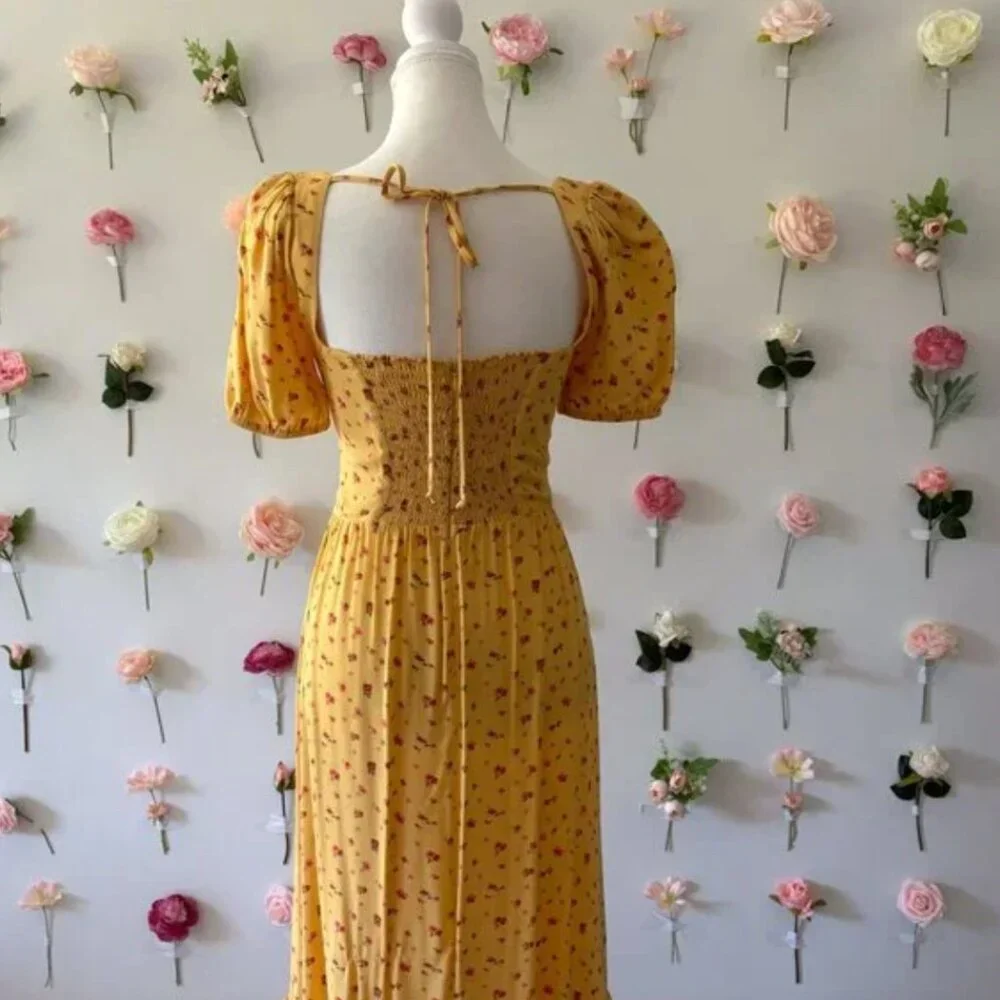 Reformation Mustard Floral Midi Dress - Size US 4 - Picture 5 of 8